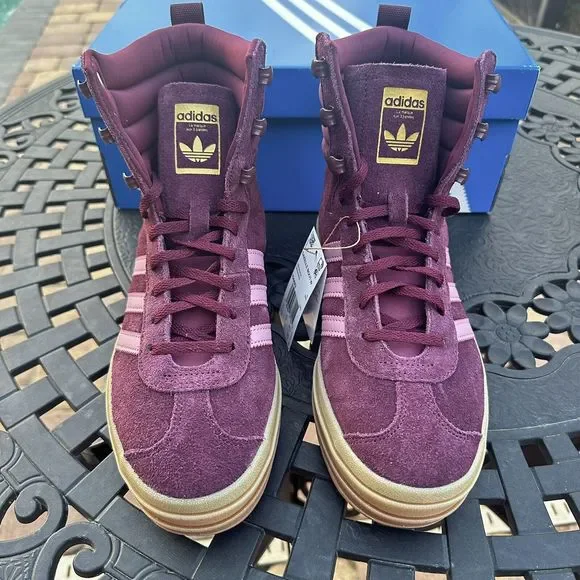 Adidas Gazelle High Boots Maroon Gum Women's Athletic Shoes ID6882